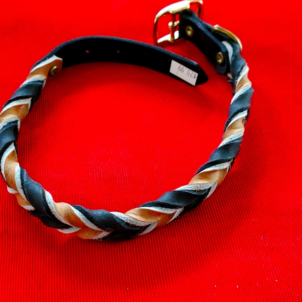 Brand New Leather Dog Collar Black/Tan 18 inches